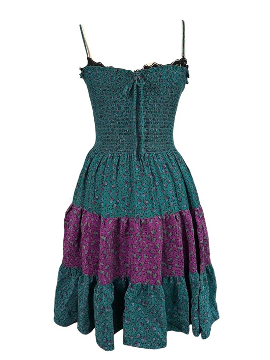 Betsey Johnson Dresses & Skirts - Vintage Y2K Betsey Johnson Teal Floral High-Low Milkmaid Dress with Lace Trim 4